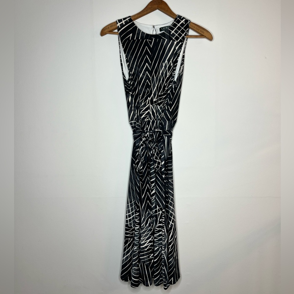 Ralph Lauren Geometric Sleeveless Tank Dress with Tie-Belt, sz. 12P